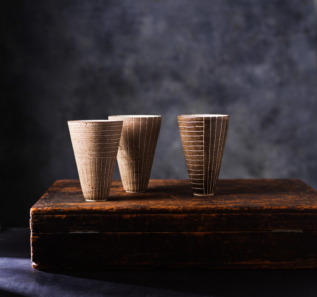 Ania Perkowska Pottery - Brown Stripy tall vases with minimalist design