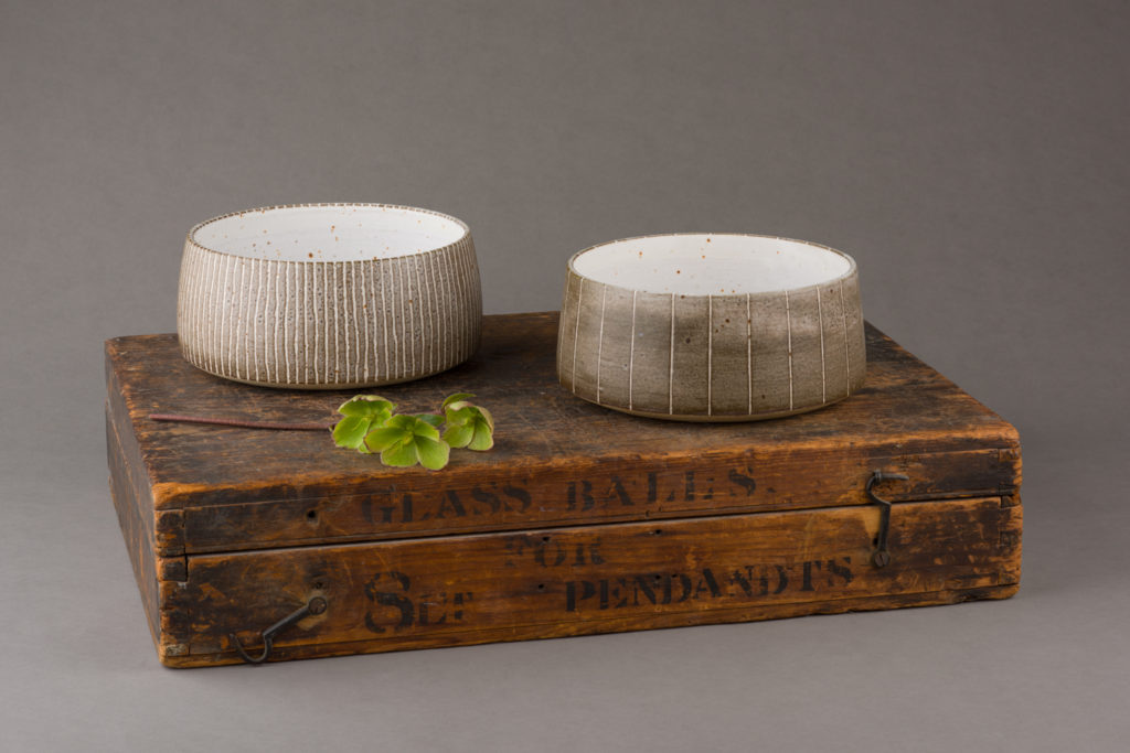 ania perkowska ceramics - brown stripy shallow fruit bowls