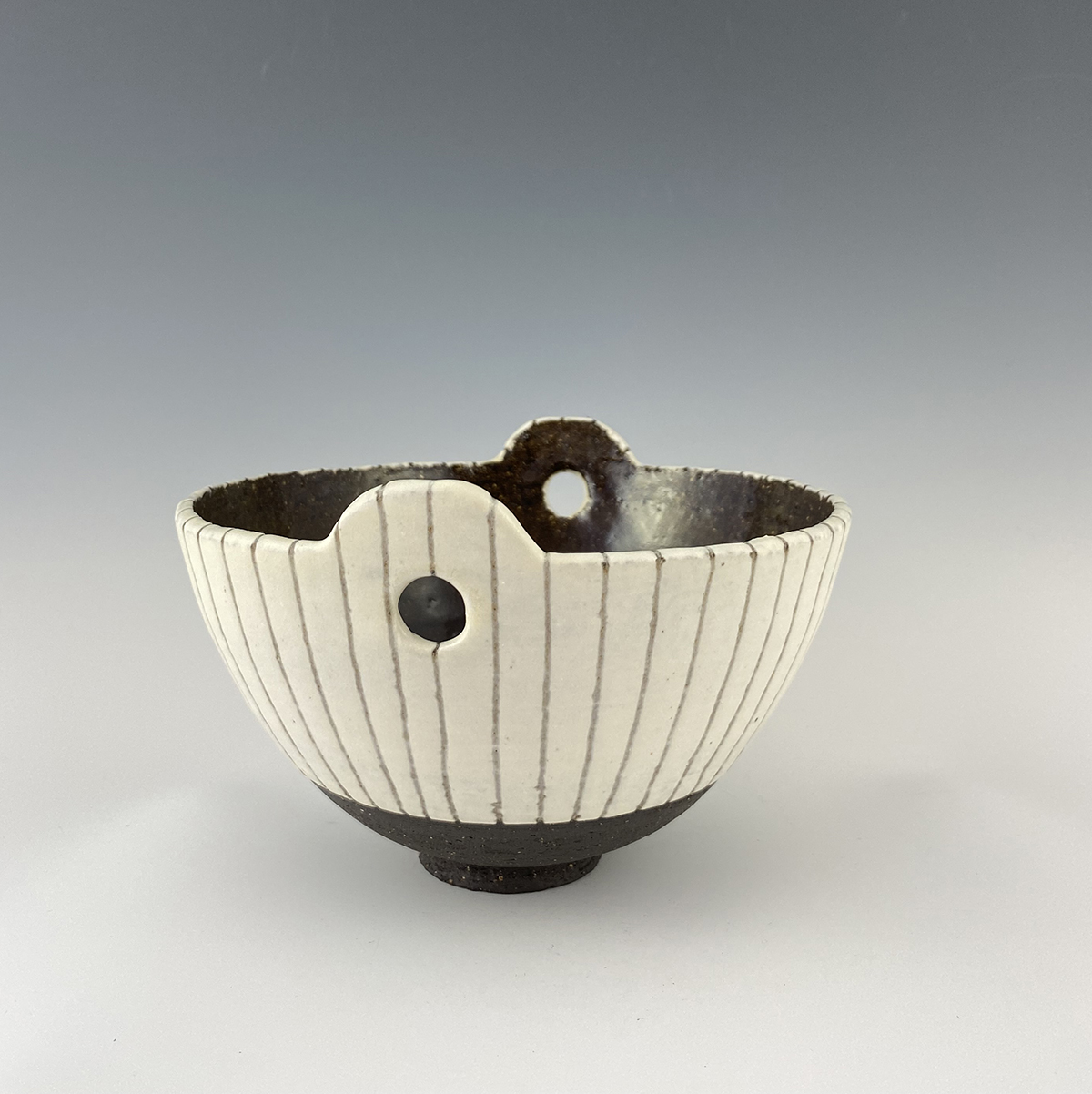 Black and white bowl with stripes