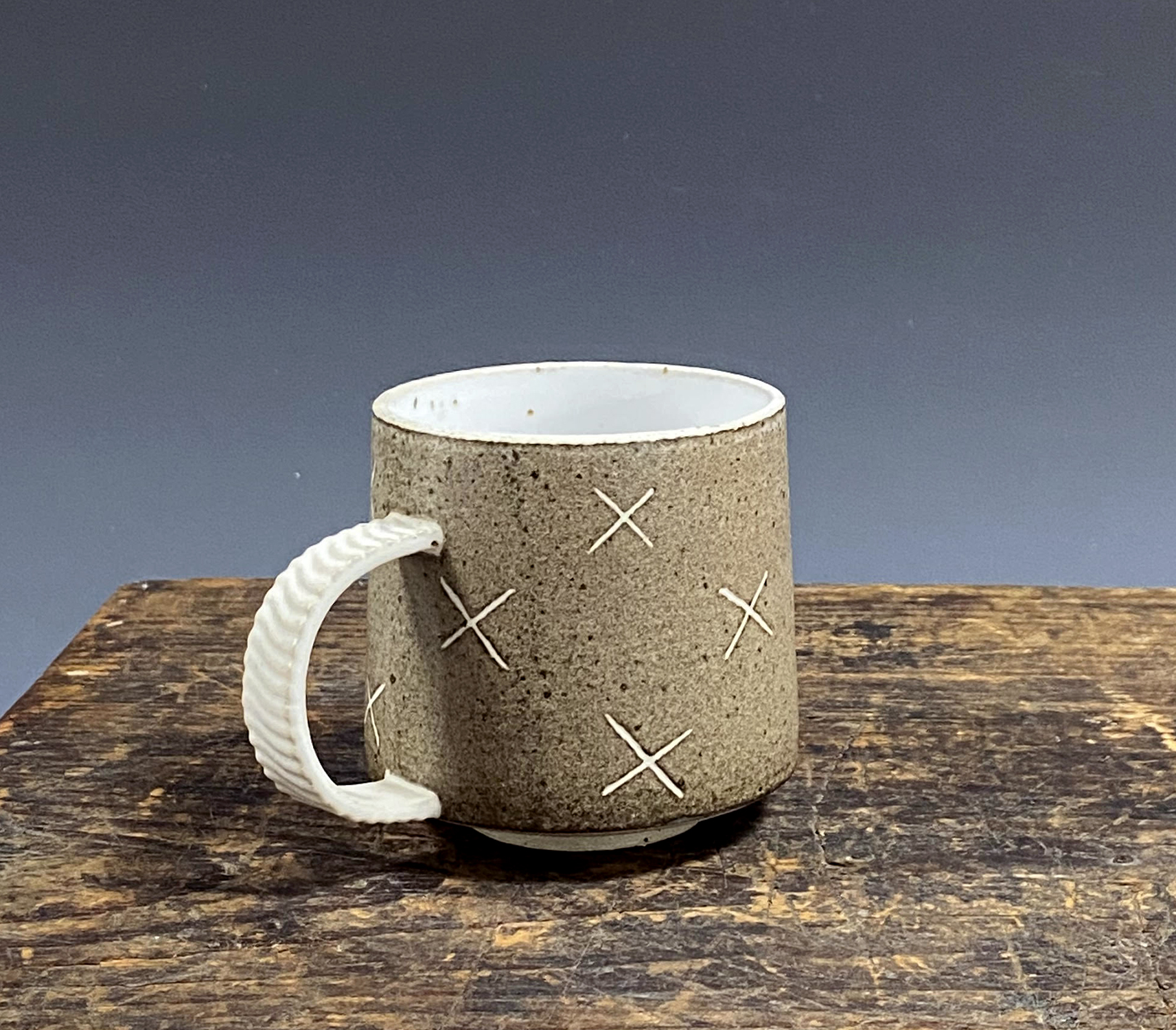 Brown Stripy Mug with crosses